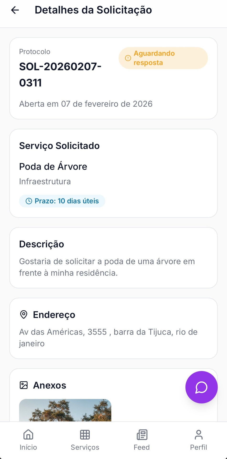 Detalhe do atendimento